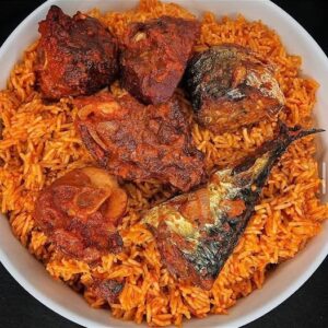 Smoky Jollof Rice With Beef/Turkey/Fish