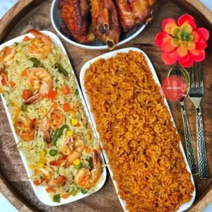 Fried Rice & Jollof Combo With Turkey/Beef/Fish
